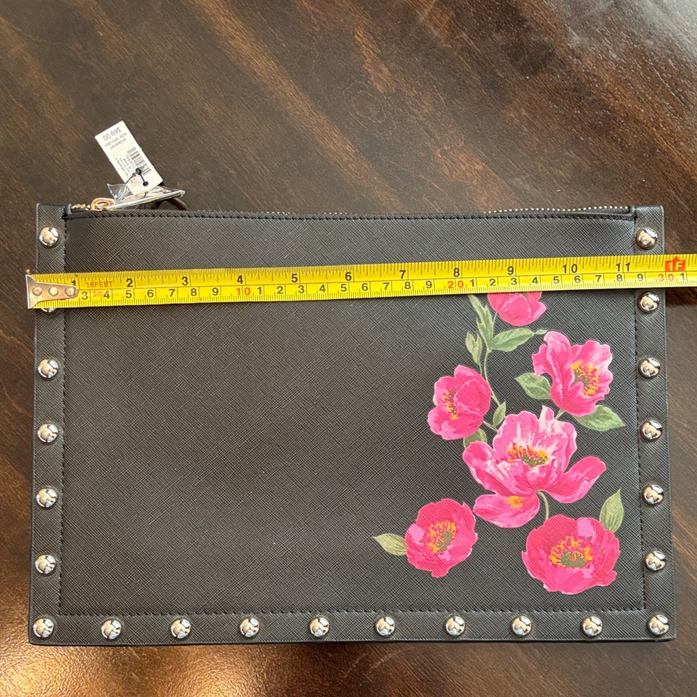 White House Black Market Black Wristlet with Pink Floral Design